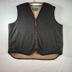 Woolrich Mens Vest XL Green Wool Blend Sherpa Lined Full Zip Pockets Outdoors